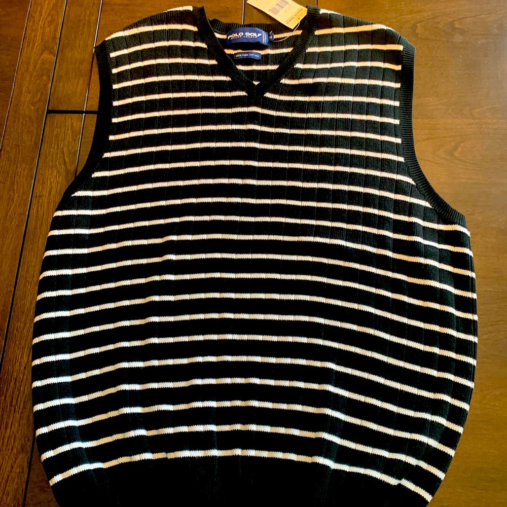 NWT Ralph Lauren Polo Golf ⛳️ Sweater Vest Med. Black & White Stripe